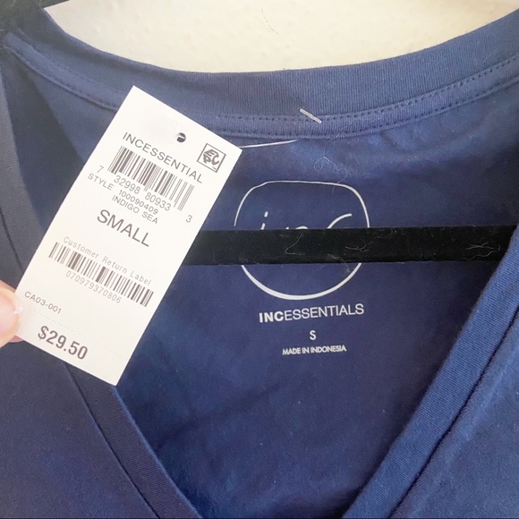 INC Navy Blue V Neck Long Sleeve Top Tshirt Tee 100% Cotton Essentials Women S - Picture 6 of 7